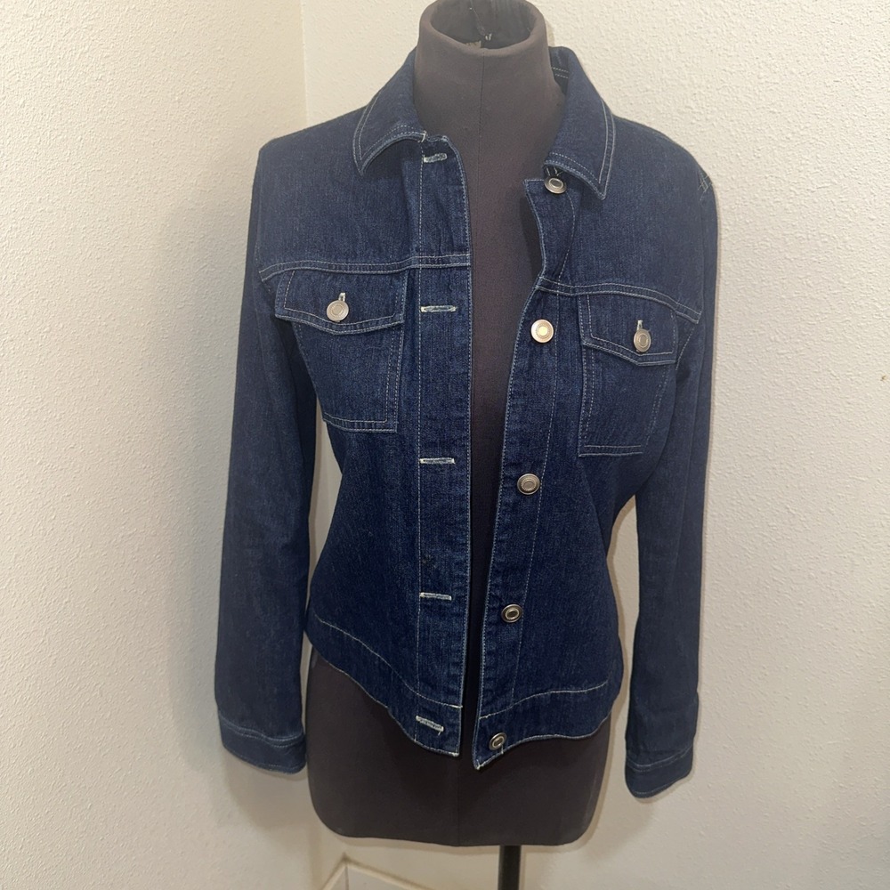 Ann Taylor Dark Wash Denim Jacket Button Front Classic Stretch‎ Women's Size Xs